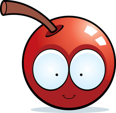 A cartoon illustration of a cherry smiling and happy.のイラスト素材
