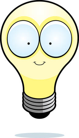 A cartoon illustration of a light bulb smiling and happy.のイラスト素材