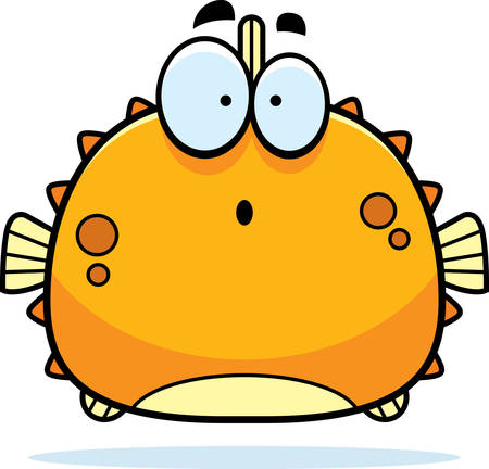 A cartoon illustration of a blowfish looking surprised.のイラスト素材