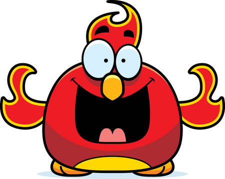 A cartoon illustration of a phoenix bird looking happy.のイラスト素材