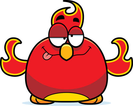 A cartoon illustration of a phoenix bird looking drunk.のイラスト素材