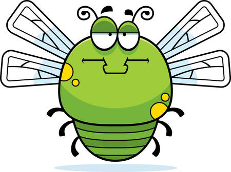 A cartoon illustration of a dragonfly looking bored.のイラスト素材