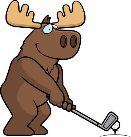 A cartoon illustration of a moose playing golf.のイラスト素材
