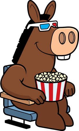 A cartoon illustration of a donkey watching a 3D movie.のイラスト素材