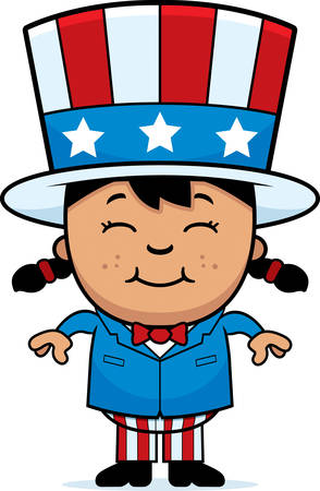A cartoon illustration of a patriotic girl standing and smiling.のイラスト素材