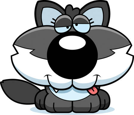 A cartoon illustration of a wolf pup with a goofy expression.のイラスト素材