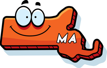A cartoon illustration of the state of Massachusetts smiling.のイラスト素材