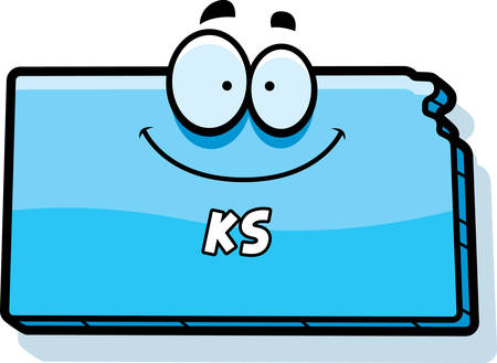 A cartoon illustration of the state of Kansas smiling.のイラスト素材