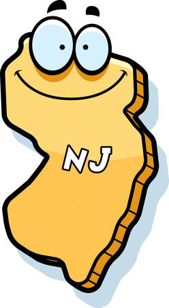 A cartoon illustration of the state of New Jersey smiling.のイラスト素材