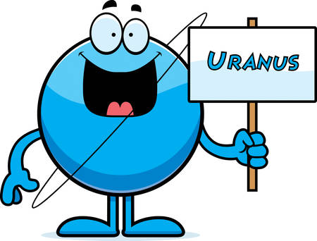 A cartoon illustration of the planet Uranus holding a sign.のイラスト素材