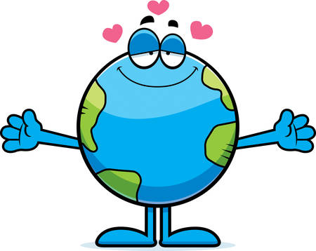 A cartoon illustration of the planet Earth ready to give a hug.のイラスト素材