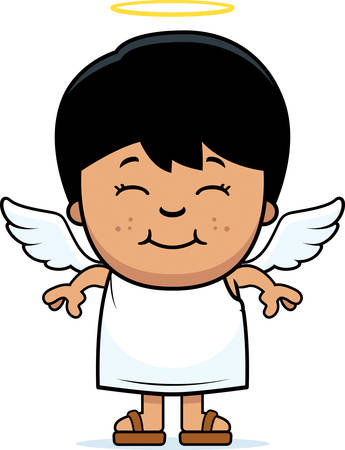 A cartoon illustration of a boy angel standing and smiling.のイラスト素材