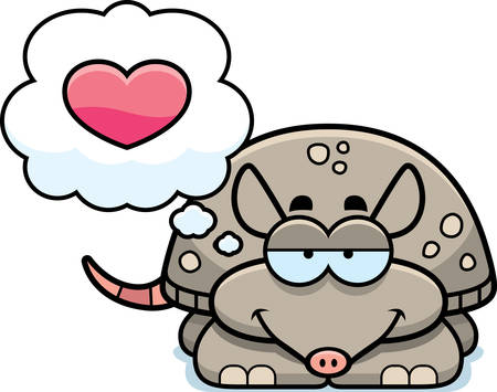 A cartoon illustration of a little armadillo with an in love expression.のイラスト素材