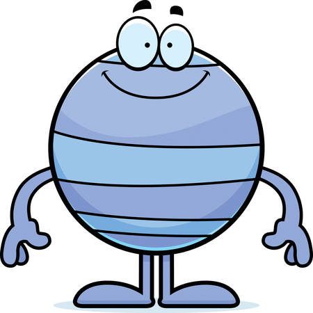 A cartoon illustration of the planet Neptune looking happy.のイラスト素材