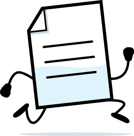 A cartoon illustration of a document running.のイラスト素材