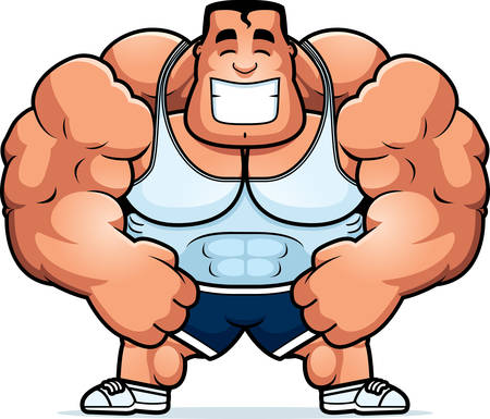A cartoon illustration of a personal trainer flexing.のイラスト素材