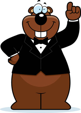 A cartoon illustration of a gopher in a tuxedo.のイラスト素材