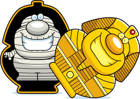 A cartoon illustration of a mummy in a sarcophagus.のイラスト素材