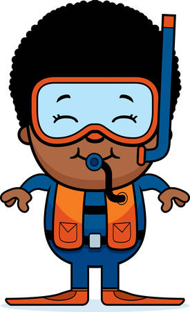 A cartoon illustration of a scuba diver boy standing and smiling.のイラスト素材