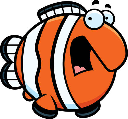 A cartoon illustration of a clownfish looking scared.のイラスト素材