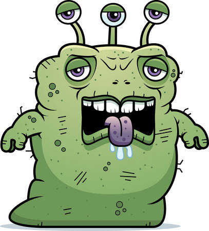 A cartoon illustration of an ugly alien looking tired.のイラスト素材