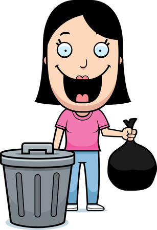 A happy cartoon woman taking out the trash.のイラスト素材