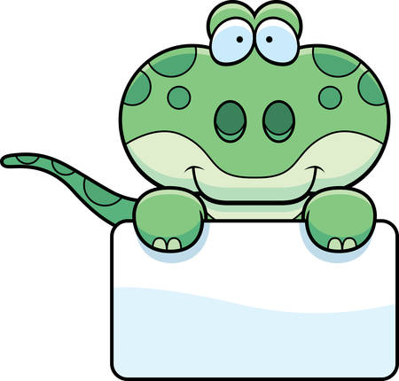 A cartoon illustration of a gecko with a white sign.のイラスト素材