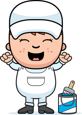 A cartoon illustration of a little painter celebrating.のイラスト素材