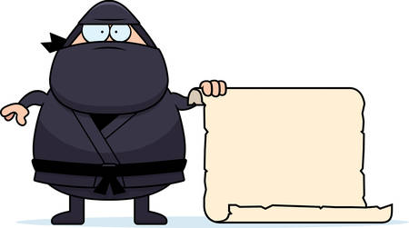 A cartoon illustration of a ninja with a sign.のイラスト素材