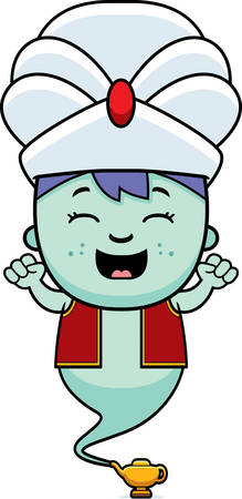A cartoon illustration of a little genie celebrating.のイラスト素材