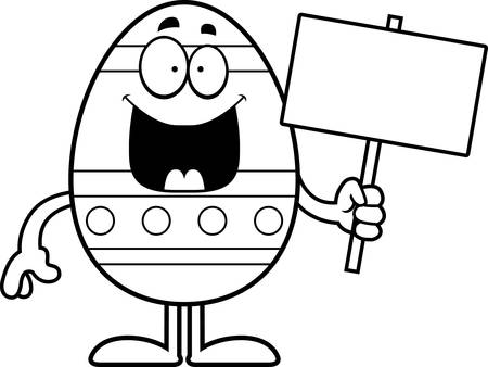 A cartoon illustration of an Easter egg holding a sign.のイラスト素材