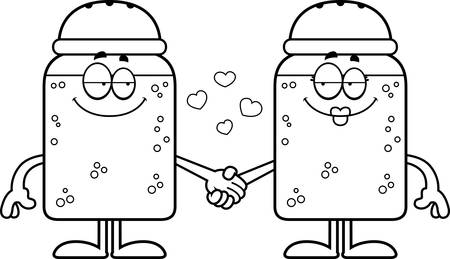 A cartoon illustration of a salt and pepper shaker holding hands.のイラスト素材