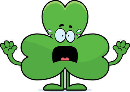A cartoon illustration of a shamrock looking scared.のイラスト素材