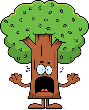 A cartoon illustration of a tree looking scared.のイラスト素材