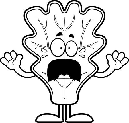 A cartoon illustration of a lettuce leaf looking scared.のイラスト素材