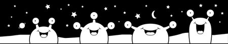 A group of cartoon Martian aliens standing and smiling.