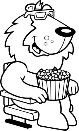 A cartoon illustration of a lion watching a 3D movie.のイラスト素材