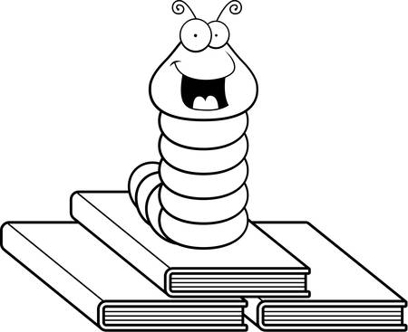 A happy cartoon worm on top of books.のイラスト素材