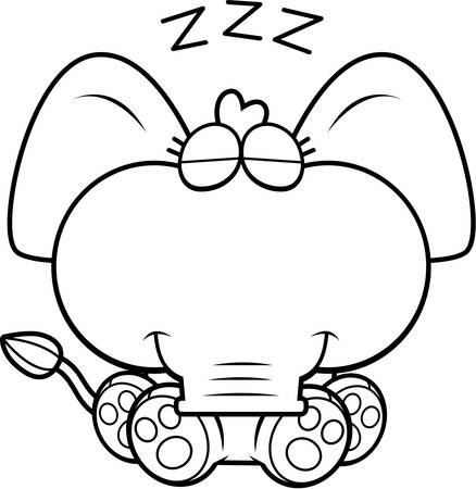 A cartoon illustration of a little elephant taking a nap.のイラスト素材