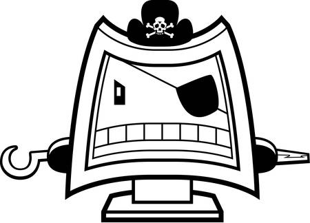 A cartoon computer screen dressed as a pirate.のイラスト素材