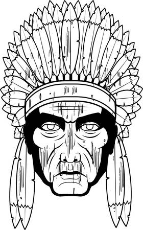 A wooden sculpture of an Indian Chief.のイラスト素材