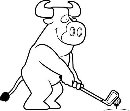 A cartoon illustration of a bull playing golf.のイラスト素材