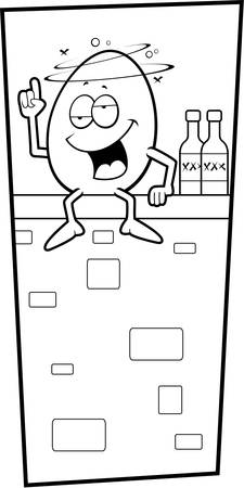 A happy cartoon Humpty Dumpty drunk on a wall.のイラスト素材