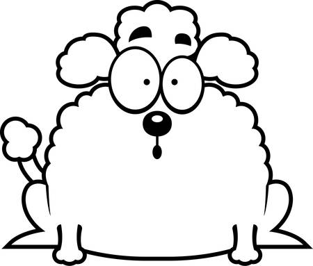 A cartoon illustration of a little poodle looking surprised.のイラスト素材