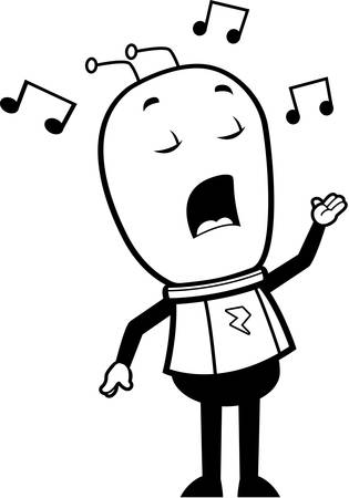 A cartoon little green alien singing a song.のイラスト素材