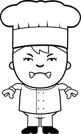A cartoon illustration of a boy chef looking angry.のイラスト素材