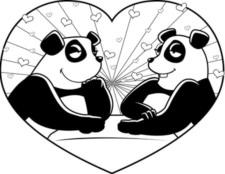 Two cartoon pandas on a date and in love.のイラスト素材