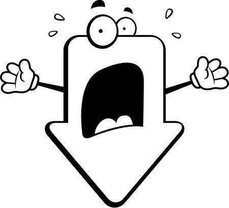 A cartoon arrow with a scared expression.のイラスト素材