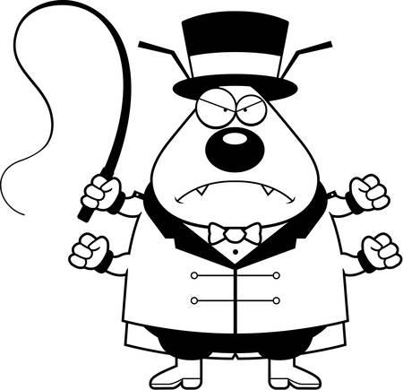 A cartoon illustration of a flea circus ringmaster with an angry expression.のイラスト素材