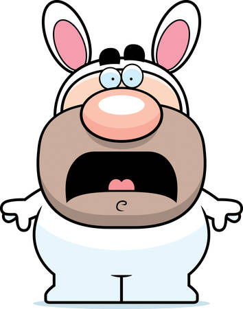 A cartoon illustration of the Easter Bunny looking scared.のイラスト素材